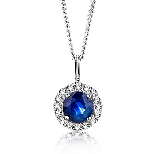 OROVI Halskette Damen Weißgold 9 Karat / 375 Gold Kette Safir mit Rundschliff Diamant Kette 45 cm von OROVI