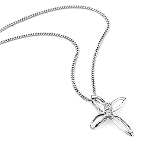 OROVI Kette - Halskette Damen Kette mit Kreuz Weißgold 9 Karat / 375 Gold Diamant Brillianten 0,05 ct 45 cm von OROVI