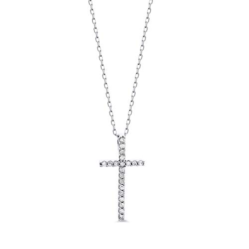 Orovi Kette - Halskette Damen Kette mit Kreuz Weißgold 9 Karat / 375 Gold Diamant Brillianten 0,1 ct 45 cm von OROVI