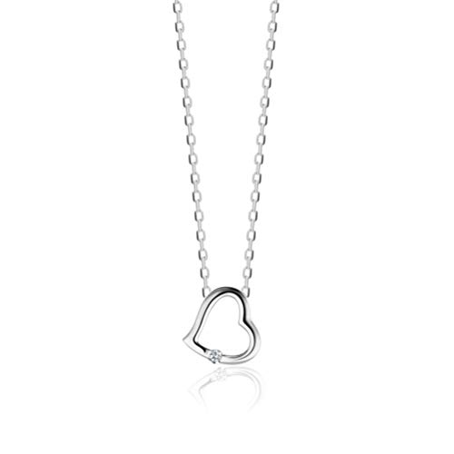 OROVI Schmuck Damen Diamant Herz–Kette Gold mit Herzanhänger besetzt mit natürlichem Solitär Diamant in einer Spannungsfassung Zeitlose klassische Halskette Weißgold 9 Karat(375), 45 cm lang von OROVI