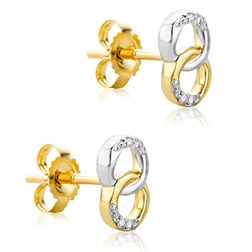 Orovi Ohrringe Damen Ohrstecker Bicolor Gelbgold/Roségold 9 Karat / 375 Gold Diamant Brilliant 0,02 ct von OROVI