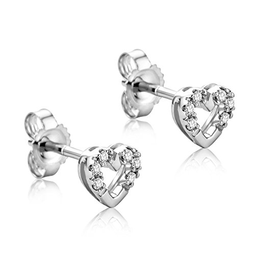 Orovi Schmuck Damen 0,06 Ct Diamant Herz–Ohrstecker mit 12 natürlichen Diamanten im Brillantschliff in einer Krappen Fassung Zeitlose klassische Ohrringe aus Weißgold 9 Karat (375) Gold Orovi Schmuck Damen 0,06 Ct Diamant Herz–Ohrstecker mit 12 natürlichen Diamanten im Brillantschliff in einer Krappen Fassung Zeitlose klassische Ohrringe aus Weißgold 9 Karat (375) Gold von OROVI