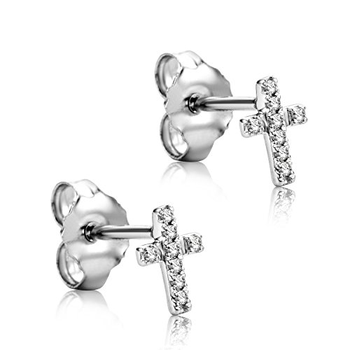 Orovi Ohrstecker Ohrringe Set,Damen Weißgold Kreuz Ohrstecker mit Diamant 9Karat (375) Brillanten 0.04ct von OROVI