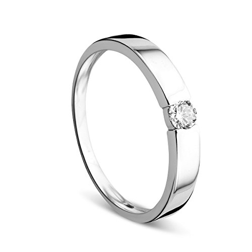 Orovi Ring für Damen Verlobungsring Gold Solitärring Diamantring 14 Karat (585) Brillianten 0.13ct Weißgold Ring mit Diamanten Ring Handgemacht in Italien von OROVI