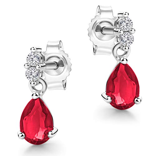 Orovi Schmuck Damen Rubin-Brillant Tropfen Ohrringe Gold mit Edelstein/Geburtsstein Rubin in Rot besetzt mit natürlichen Diamanten Brillanten klassische Ohrhänger aus Weißgold 9 Karat / 375 Gold von OROVI