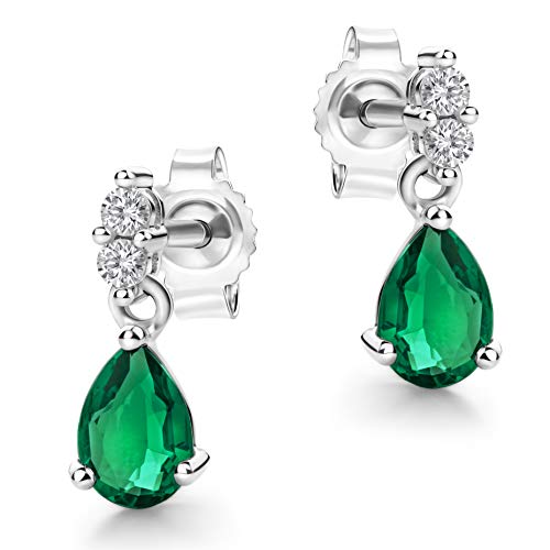 Orovi Schmuck Damen Smaragd-Brillant Tropfen Ohrringe Gold mit Edelstein/Geburtsstein Smaragd in grün besetzt mit natürlichen Diamanten Brillanten klassische Ohrstecker aus Weißgold 9 Karat / 375 Gold von OROVI