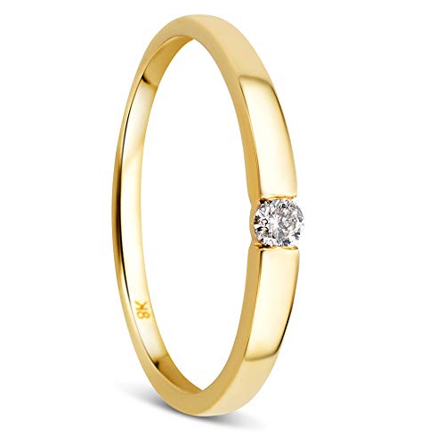 Orovi – Gold Ring aus 8 Karat Gelbgold (333) mit 0.05 Ct Diamant – Solitärring Damen mit Brillant – Verlobungsring allergenfrei & handgemacht (Größe 58) von OROVI