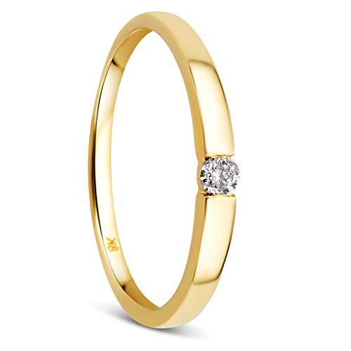 Orovi – Gold Ring aus 8 Karat Gelbgold (333) mit 0.05 Ct Diamant – Solitärring Damen mit Brillant – Verlobungsring allergenfrei & handgemacht (Größe 56) von OROVI