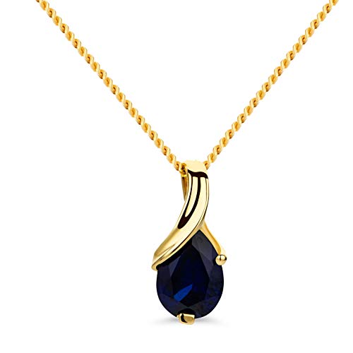 Orovi – Kette Damen aus 14 Karat (585) Gelbgold mit ovalem Saphir im Tropfenschliff (0.66 ct) – Filigrane Edelstein Halskette Damen mit Anhänger – Goldkette Allergenfrei & handgemacht (45 cm) von OROVI