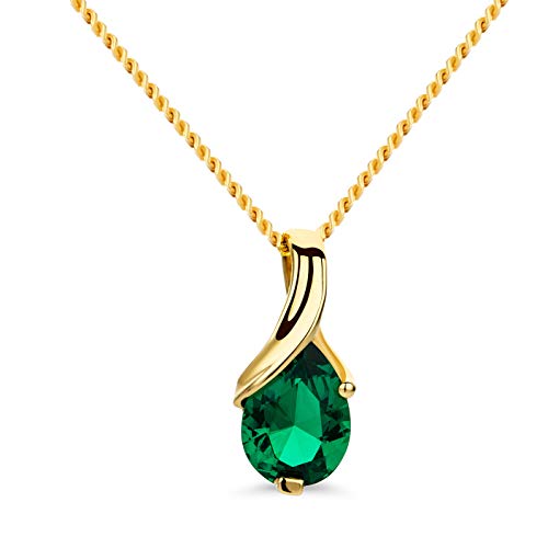 OROVI – Kette Damen aus 14 Karat (585) Gelbgold mit ovalem Smaragd im Tropfenschliff (0.62 ct) – Filigrane Edelstein Halskette Damen mit Anhänger – Goldkette Allergenfrei & handgemacht (45 cm) von OROVI