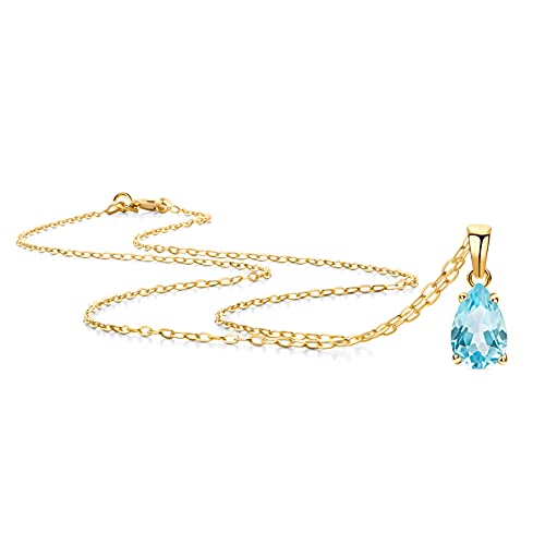 Orovi Schmuck Damen Tropfen Kette Gold mit Ketttenanhänger Edelstein/Geburtsstein natürlicher Topas in Blau klassische Halskette aus Gelbgold 9 Karat / 375 Gold Edelstein schmuck von OROVI