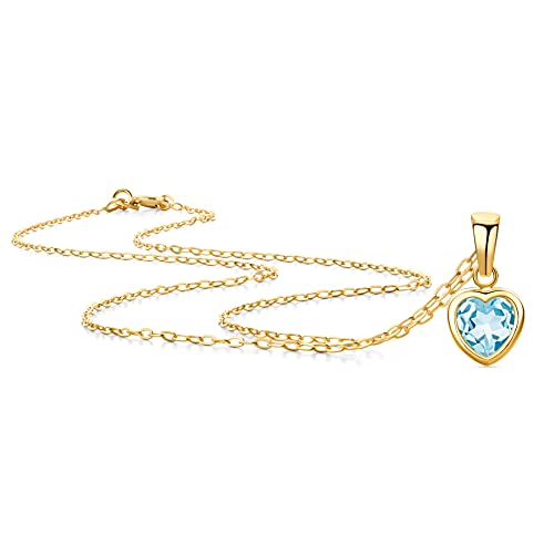 Orovi Schmuck Damen Halskette Herz Gelbgold mit Kettenanhänger Edelstein/Geburtsstein November blauer Topas Kette aus 9 Karat (375) Gold von OROVI