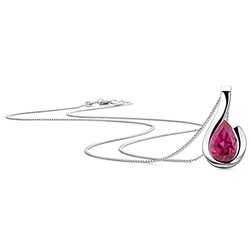 OROVI Schmuck Damen Halskette Weißgold mit Tropfen Kettenanhänger Edelstein/Geburtsstein Juli roter Rubin Kette aus 9 Karat (375) Gold von OROVI