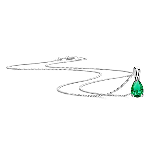 Orovi Schmuck Damen Halskette Weißgold mit Tropfen Kettenanhänger Edelstein/Geburtsstein Mai grüner Smaragd Kette aus 9 Karat (375) Gold von OROVI