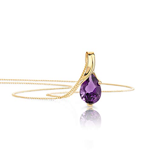 Orovi – Tropfen Halskette aus 9 Karat (375) Gelbgold mit Amethyst (0.61 ct) – filigrane Gold Kette Damen mit lila Edelstein Anhänger in Tropfenform – Goldkette allergenfrei & handgemacht (45 cm) von OROVI