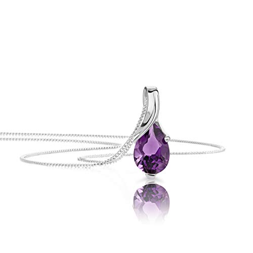 Orovi – Tropfen Halskette aus 9 Karat (375) Weißgold mit Amethyst (0.61 ct) – filigrane Gold Kette Damen mit lila Edelstein Anhänger in Tropfenform – Goldkette allergenfrei & handgemacht (45 cm) von OROVI