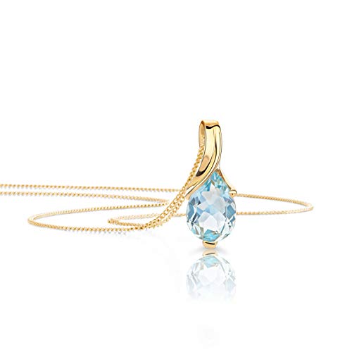 OROVI – Tropfen Halskette aus 9 Karat (375) Gelbgold mit Aquamarin (0.55 ct) – filigrane Gold Kette Damen mit blauem Edelstein Anhänger in Tropfenform – Goldkette allergenfrei & handgemacht (45 cm) von OROVI