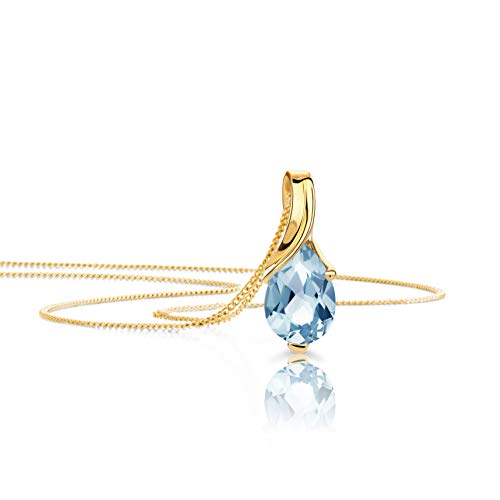 OROVI – Tropfen Halskette aus 9 Karat (375) Gelbgold mit Topas (0.87 ct) – filigrane Gold Kette Damen mit blauem Edelstein Anhänger in Tropfenform – Goldkette allergenfrei & handgemacht (45 cm) von OROVI