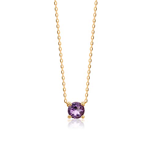 Orovi Schmuck Damen runde Kette Gold mit Ketttenanhänger Edelstein/Geburtsstein natürlicher Amethyst in Lila klassische Halskette aus Gelbgold 14 Karat / 585 Gold Edelstein schmuck von OROVI