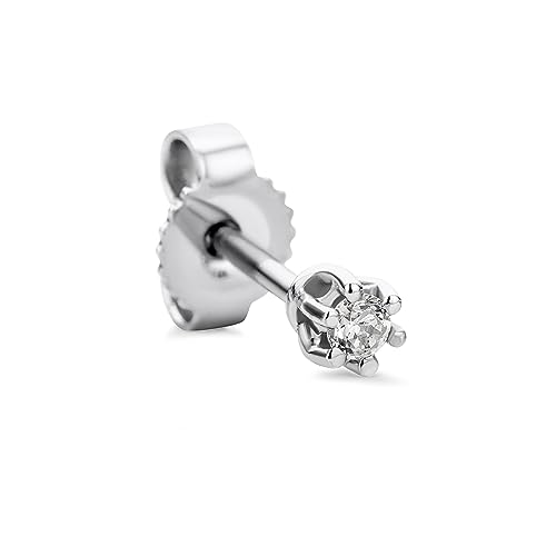 Orovi Damen Single Ohrring mit Diamant Weißgold Solitär Ohrstecker 9 Karat (375) Gold und Diamant Brillanten 0.03 Ct Ohrring von OROVI