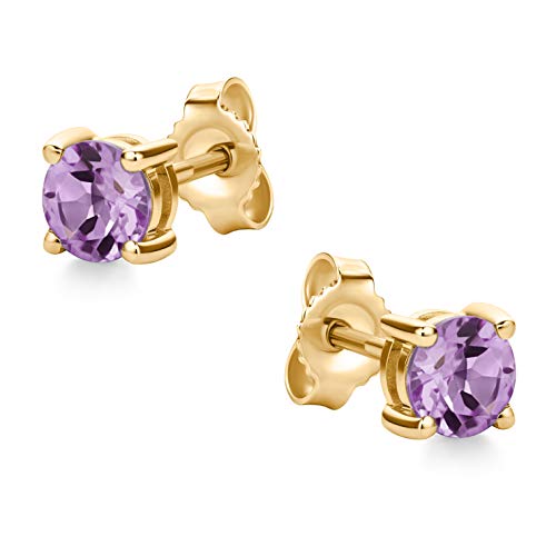 Orovi Schmuck Damen runde Ohrringe Gold mit Edelstein/Geburtsstein natürlicher Amethyst in Lila klassische Ohrstecker aus Gelbgold 14 Karat / 585 Gold Edelstein schmuck von OROVI