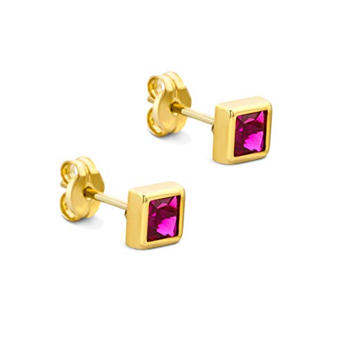 Orovi Schmuck Damen Rechteckige, quadratische Ohrringe Gold mit Edelstein/Geburtsstein Rubin in Rot klassische Ohrstecker aus Gelbgold 9 Karat / 375 Gold Edelstein schmuck von OROVI