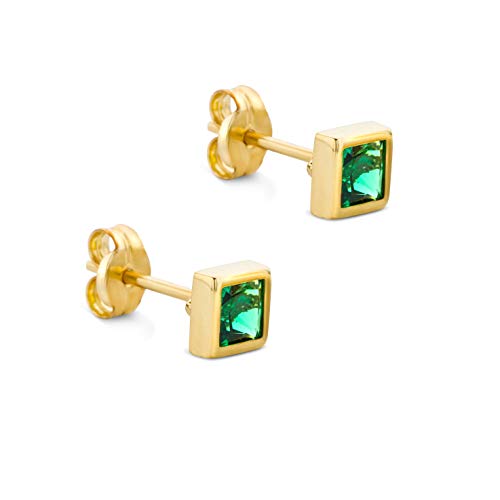 Orovi Schmuck Damen Rechteckige, quadratische Ohrringe Gold mit Edelstein/Geburtsstein Smaragd in grün klassische Ohrstecker aus Gelbgold 9 Karat / 375 Gold Edelstein schmuck von OROVI