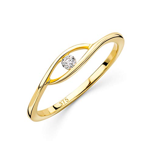 OROVI Schmuck Damen Ring Gelbgold 0.05 Ct Solitär Diamant Verlobungsring 9 Karat (375) Gold und Diamant Brillant von OROVI