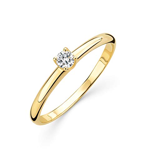 OROVI Schmuck Damen Ring Gelbgold 0.10 Ct Solitär Diamant Verlobungsring 9 Karat (375) Gold und Diamant Brillant von OROVI