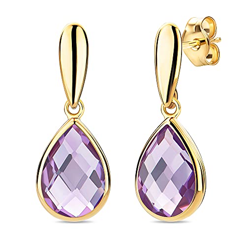 Orovi Schmuck Damen Tropfen Ohrringe Gelbgold mit Edelstein/Geburtsstein Februar Amethyst in lila Ohrhänger aus 14 Karat (585) Gold von OROVI