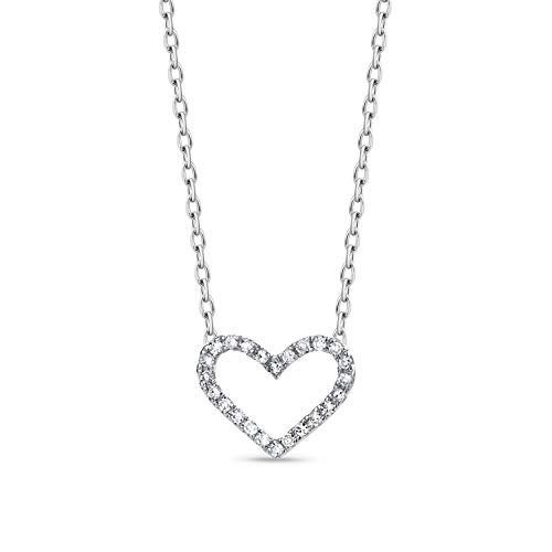 Orovi Herz Halskette Damen Kette mit Diamant 0.06 ct Weißgold 9 Karat / 375 Gold Goldkette mit Brilliant von OROVI
