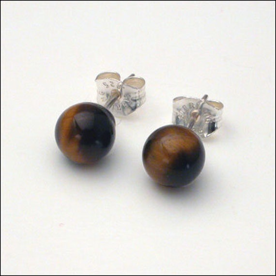 Tigerauge 6 Mm Runde Ohrstecker - Erhältlich in Silber Oder Gold Tigerauge 6 Mm Runde Ohrstecker - Erhältlich in Silber Oder Gold von Orpailleur