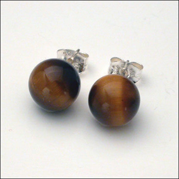 Tigerauge 8 Mm Runde Ohrstecker - Erhältlich in Silber Oder Gold Tigerauge 8 Mm Runde Ohrstecker - Erhältlich in Silber Oder Gold von Orpailleur