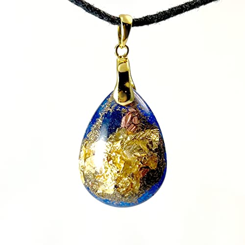 Orpanit® Orgonit Erzengel Michael dunkelblau Tropfen Anhänger 925er vergoldet 6. Chakra I 100% echtes Orgonit Amulett I Schutz bei EMF, 5G, Haarp, Funkstrahlung I echte Orgonenergie für mehr Harmonie von Orpanit