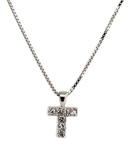 Orphelia Damen-Kette mit Anhänger 925 Silber rhodiniert Zirkonia weiß Rundschliff 42 cm-Alphabet/T von Orphelia