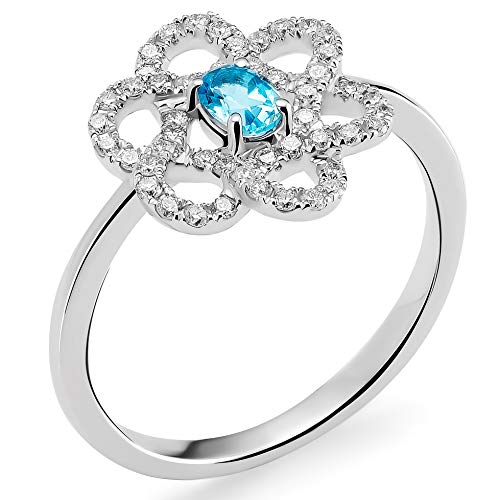 Orphelia Damen-Ring 750 Weißgold rhodiniert Topas blau Rundschliff Diamant (0.24 ct) Gr. 52 (16.6) - RD-3212/52 von Orphelia