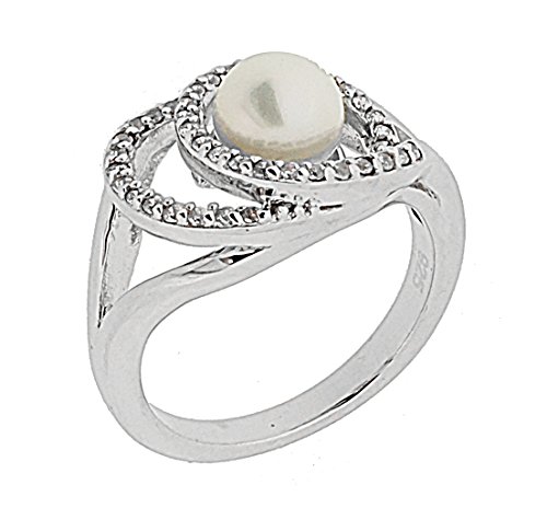 Orphelia Damen-Ring 925 Silber rhodiniert Perle weiß Brillantschliff Gr. 50 (15.9) - ZR-3881/50 von Orphelia