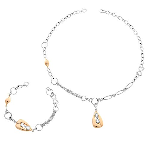 Orphelia Damen-Schmuckset Halskette + Armband 925 Silber teilvergoldet Zirkonia weiß Rundschliff-SET-048 von Orphelia