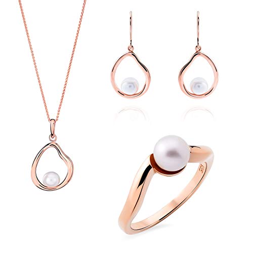Orphelia Silver 925 SET-7507/RG/54 Earring-Pendant-Ring with Fresh Water Pearl Rose Gold Plated von Orphelia