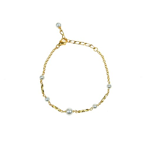 Orquidea | Armband | Elodie Armband | Bio-Perlen aus Mallorca | 4 mm | Kettengröße von 18 cm bis 20 cm | 925% Sterlingsilber | 18 kt vergoldet | Weiß, Sterling-Silber Gelbgold Zirkonium von Orquidea