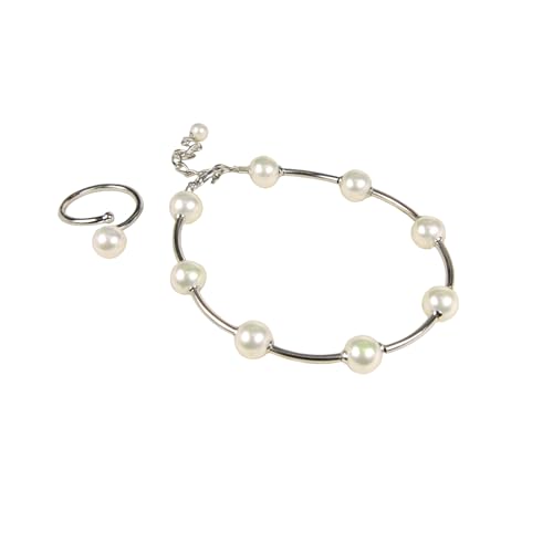 Orquidea | Armband & Ring | Set Dione | Organische Perlen aus Mallorca | 8 mm Perlen | Armbandlänge von 19 cm bis 21 cm | Ring geeignet für jede Größe | 925% Sterlingsilber | Weiß, 19cm - 21cm, von Orquidea