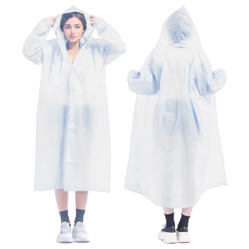 Orrdiffi 2 Stück Regenponcho für Herren/Damen Wasserdicht Wiederverwendbar Regenmantel Regenponcho Jugendliche Durchsichtig EVA Regenjacke für Camping Wandern Reisen Radfahren,145-200 cm （Weiß von Orrdiffi