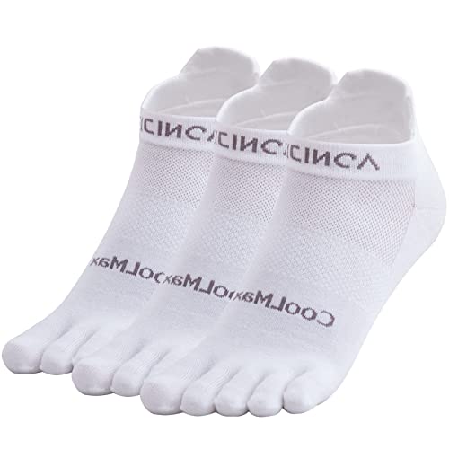 OrrinSports Zehensocken für Männer Frauen Coolmax Laufsocken Athletische Fingersocken 3 Paar Knöchelsocken Weiß - (Größe Small) von OrrinSports