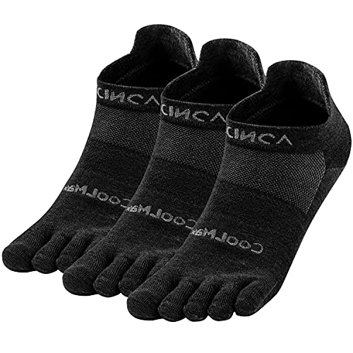 OrrinSports Zehensocken für Männer Frauen Coolmax Laufsocken Athletische Fingersocken 3 Paar Knöchelsocken Schwarz - (Größe Large) von OrrinSports