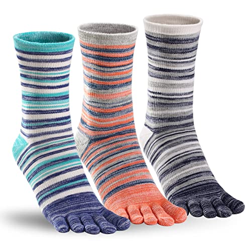 OrrinSports Zehensocken für Männer Frauen Baumwolle Crew Running Socken gestreift fünf Finger Socken 3 Paare von OrrinSports