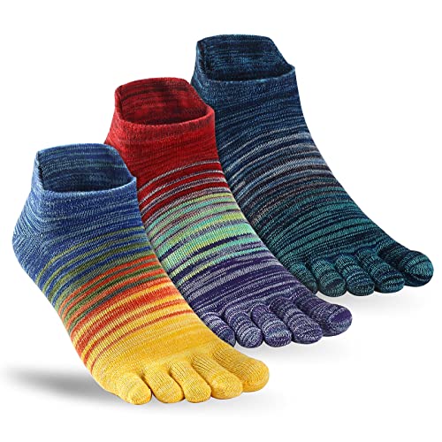 OrrinSports Zehensocken für Männer Frauen gestreifte laufende Socken Baumwolle Knöchel fünf Finger Socken 3 Paare von OrrinSports