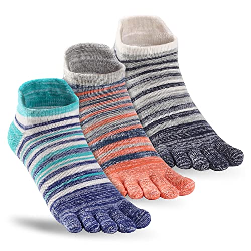 OrrinSports Zehensocken für Männer Frauen gestreifte laufende Socken Baumwolle Knöchel fünf Finger Socken 3 Paare von OrrinSports