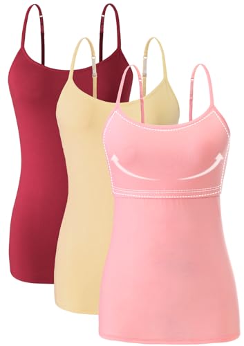 Orrpally Damen-Tanktop aus Baumwolle, verstellbare Spaghettiträger, 3er-Pack, Weinrot/Aprikose/Rosa, Mittel Orrpally Damen-Tanktop aus Baumwolle, verstellbare Spaghettiträger, 3er-Pack, Weinrot/Aprikose/Rosa, Mittel von Orrpally