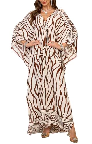 Orshoy Damen Bademode Türkische Kaftans Lange Beachwear Strandkleid Bohemian Bikini Tunika Cover Up Maxikleid Sommerkleid Beach Dress Wellenstreifen von Orshoy