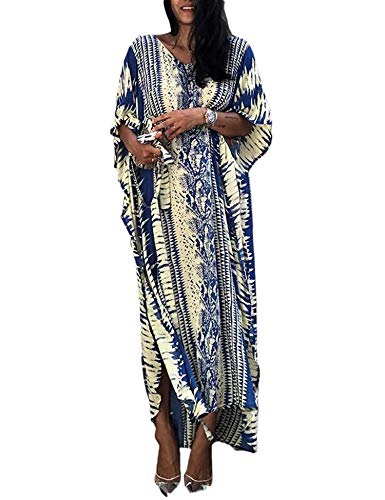 Orshoy Damen Baumwolle Kaftan Maxi Strandkleid Bikini Coverups Beachwear Turkish Kaftans Long Swimsuit lose Oversize Bikini Umhang Langes Kleid One Size von Orshoy